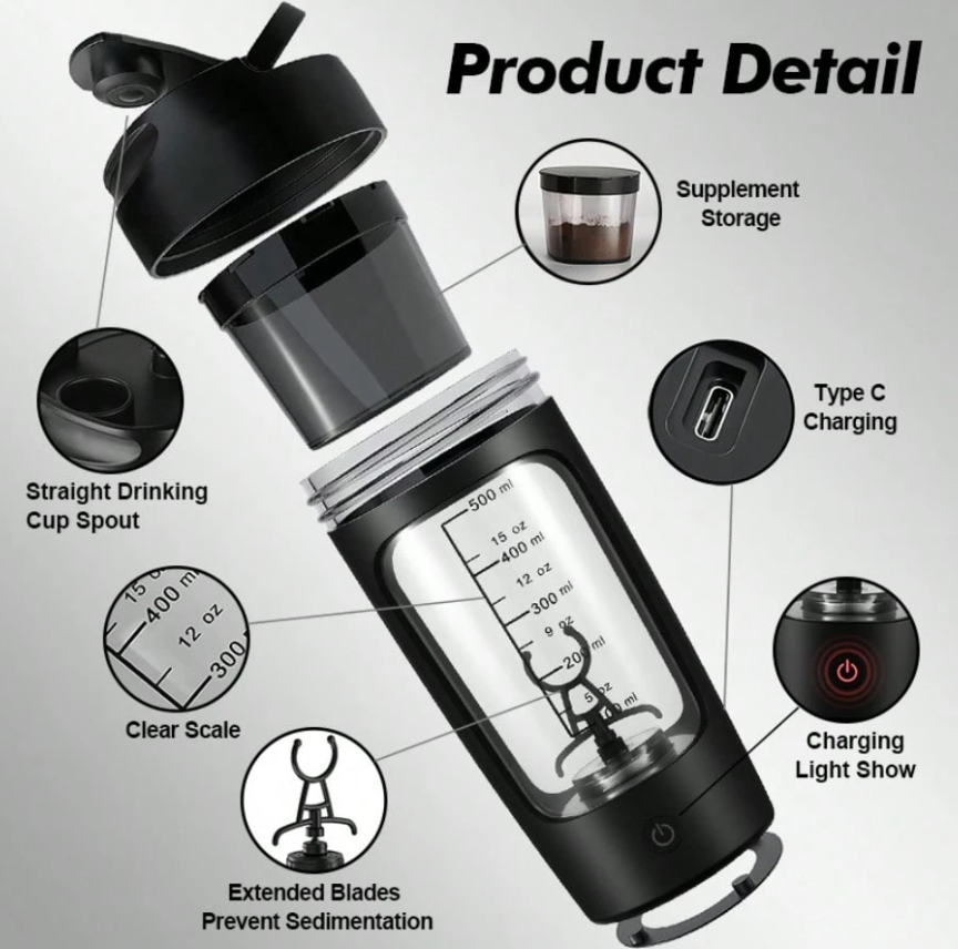 Performance Pro Electric Shaker For Gym (Made With Tritan), 7000 RPM, IPX7 Waterproof, Portable Mixer Cup With STORAGE BOX, Mixer Electric Protein Shaker Bottle (BLACK) ,650 Ml