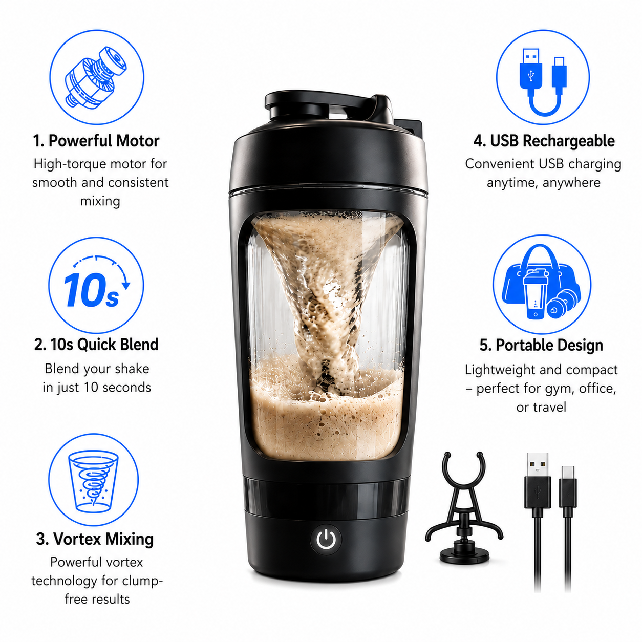 Performance Pro Electric Shaker For Gym (Made With Tritan), 7000 RPM, IPX7 Waterproof, Portable Mixer Cup With STORAGE BOX, Mixer Electric Protein Shaker Bottle (BLACK) ,650 Ml