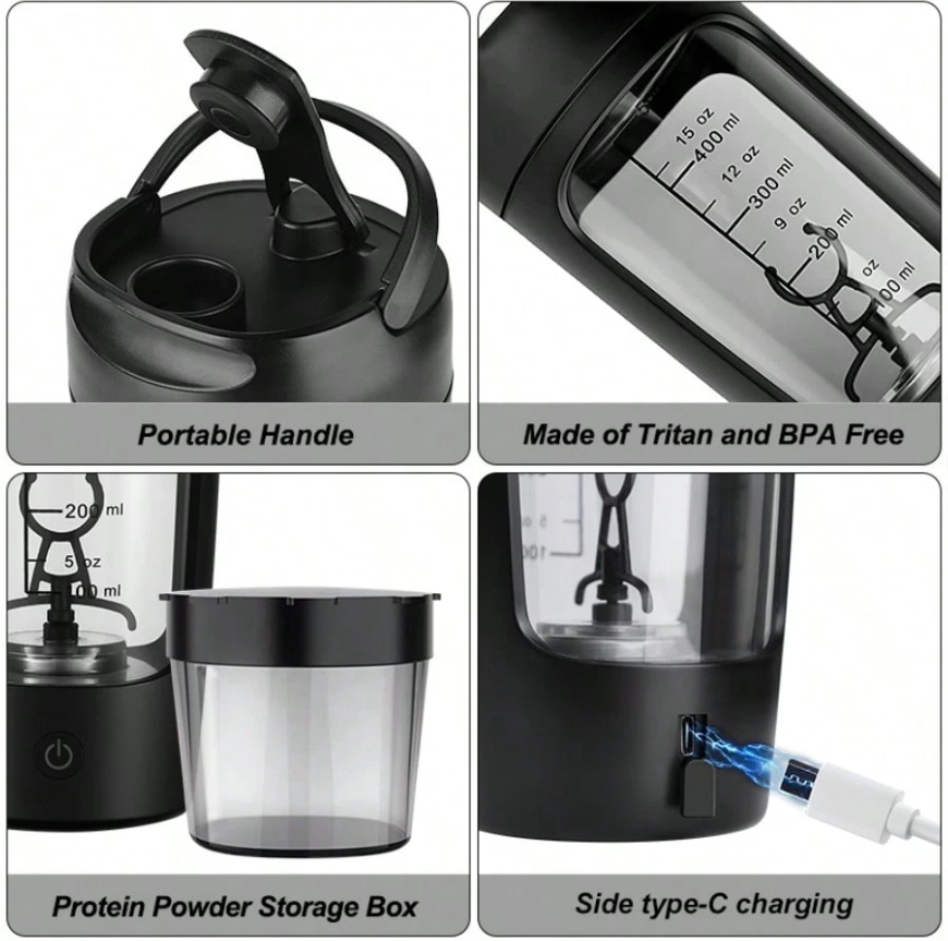 Performance Pro Electric Shaker For Gym (Made With Tritan), 7000 RPM, IPX7 Waterproof, Portable Mixer Cup With STORAGE BOX, Mixer Electric Protein Shaker Bottle (BLACK) ,650 Ml